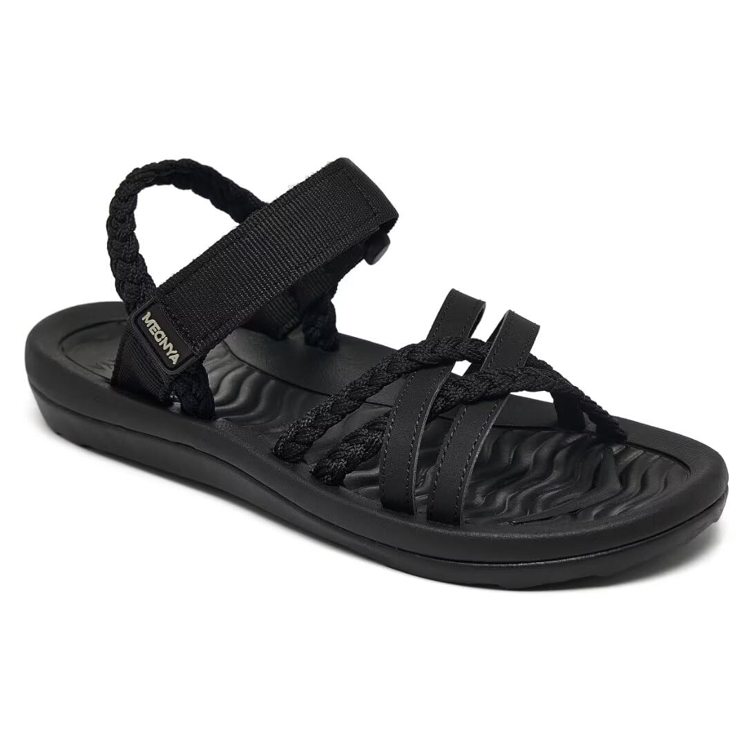 MEGNYA Women's Comfortable Arch Support Walking Sandals, Adjustable Soft Waters Sandals with Hook and Loop, Cushioned Non-Slip Footbed Beach Slides for Vacation Seaside