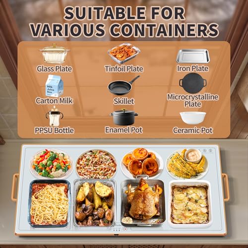 Image of Warming Mat for Food (XXL 32 inchx18 inch), Warming Trays for Buffets Party and Daily Use,Temperature Control Food Warmer, Full Surface Tempered Glass Top Heating Food Warming Mat, White Electric Warming Tray