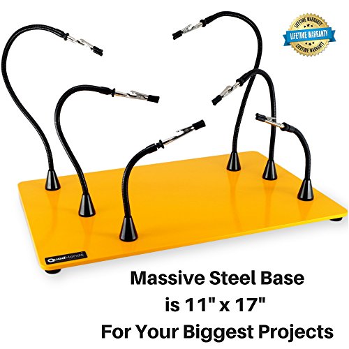 QuadHands Jumbo Workbench - Helping Hands Third Arm Soldering Work Station | EXtra Large & Heavy No Tip Base Plate | 6 Flexible Magnetic Arms with Precision 360 Degree Alligator Clip | Made In USA - Thumbnail 7