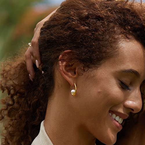 Gold Pearl Dangle Earrings For Women Girls, 14K Yellow Gold Plated Simple Hypoallergenic Drop Earrings #TOP5