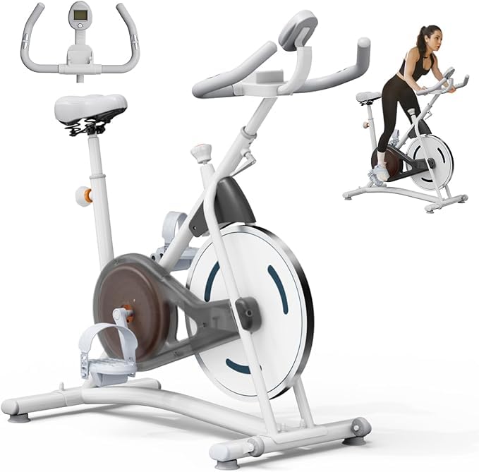 Image of HOELLL Exercise Bike Stationary Bikes for Home Compact Indoor Cycling Bike | with Tablet Mount, with Exclusive Heart Rate Sensor and APP Sync, with Continuously Variable Resistance, Black&White&Red