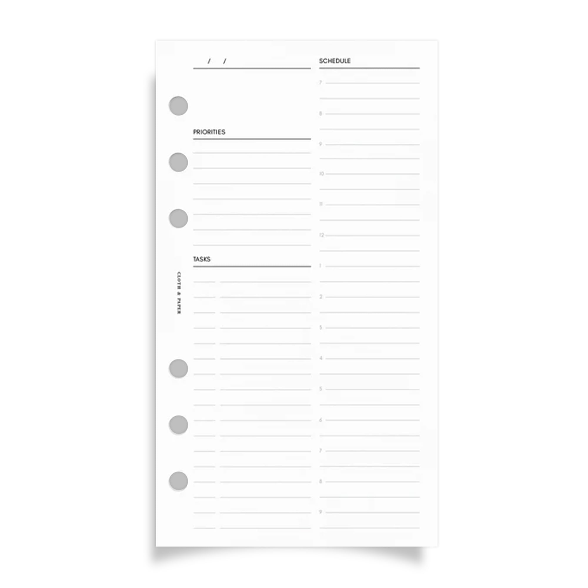 Insertos de agenda diaria sin fecha, 90 páginas (45 hojas de doble cara), tamaño personal, horario de 7 am a 9 pm, prioridades y campos de tareas, diseño minimalista en papel pesado