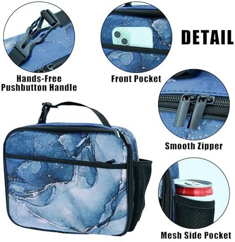 Miniatura 4 de Bolsa de almuerzo de mármol azul aislada reutilizable para niños y niñas, bolsa térmica térmica para hombres, mujeres, escuela, trabajo, picnic