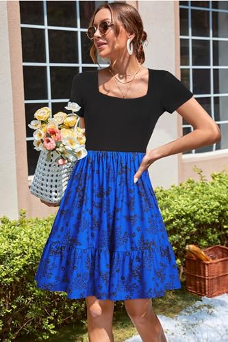 Image of Newshows Women's 2026 Summer Casual Square Neck Ruffle A Line Beach Vacation Sundress Work Business Dress with Pockets