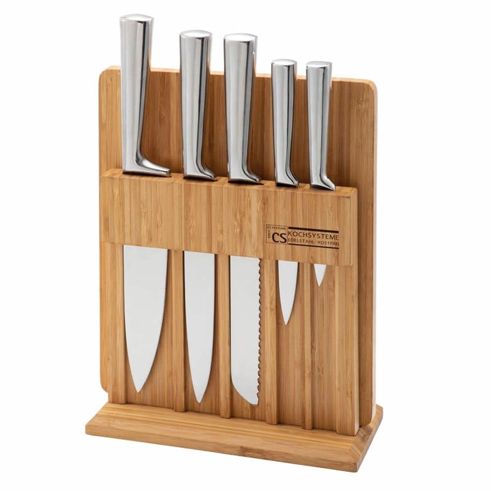 CARL SCHMIDT SOHN Schmidt Sohn Messerblock Soest 7-teilig mit Schneidbrett Edelstahl/Holz, Maße: 24,5cm x 31,5cm, 080242, Silber/Braun