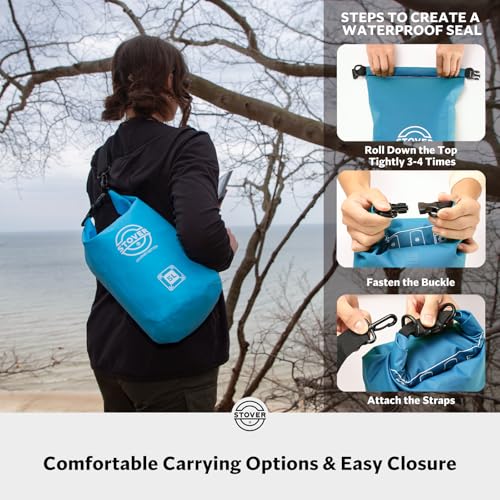 Image of STOVER 5 /10 /25 /30 /40L Waterproof Dry Bag, Small Lightweight Roll Top Dry Bag Backpack w /Waterproof Phone Case, Kayaking, Travel, Hiking, Fishing, Tubing, Camping, the Beach, Men /Women (Blue)