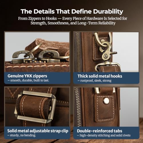 Image of Augus Leather Briefcase for Men, 16 Inch, Full-Grain Leather, YKK Zipper