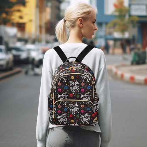 Image of Mini Backpack Gothic Unicorn Skeleton Skull Fashion Backpack Purse for Women,Handbag Shoulder Bag Casual Daypack, Ladies Gift for College Work(S)