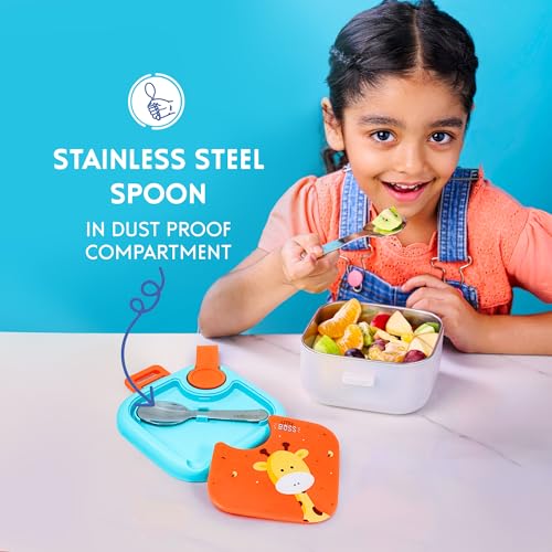 Image of rabitat Playdate Squad Combo Stainless Steel Lunchbox 500 ml and Water Bottle Sipper 350 ml | Gift Box for School Kids | Tiffin Box and Water Bottle for Boys and Girls
