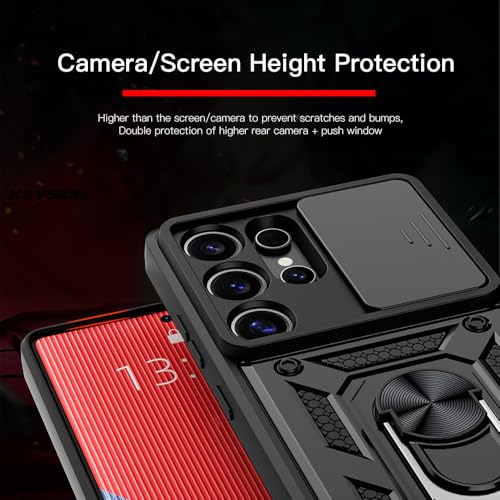 Image of SPAZY CASE Samsung Galaxy S25 Ultra Back Case | Heavy Duty Hybrid Case with 360 Degree Rotating Finger Ring Holder + Slider Shutter Camera Protection Cover for Samsung Galaxy S25 Ultra 5G - Black
