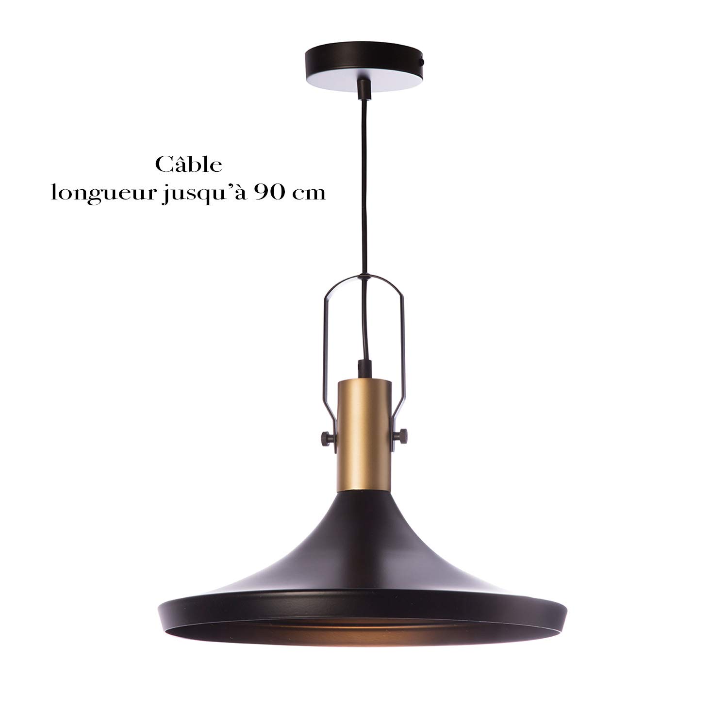 LUSSIOL Luminaire Denver, suspension métal, 40 W, noir/or, ø 36 x H 21 cm