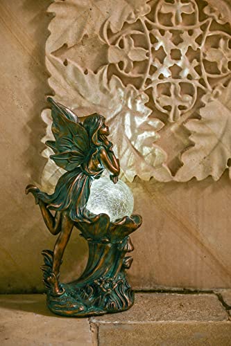 Teresa'S Collections Fairy Garden Statues Solar Outdoor Light For Garden Decor, Patina Bronze Fairy Resin Sculptures With Crackle Glass thumb #3