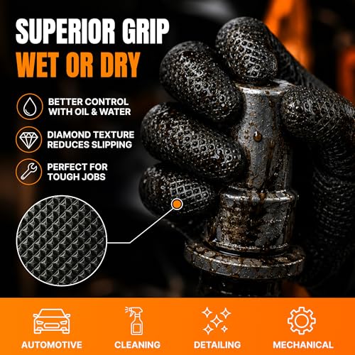 Image of Disposable 5 & 8 Mil Black Nitrile Gloves S-XL - Heavy Duty Latex & Powder-Free - Textured, Chemical-Resistant