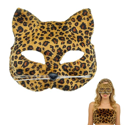 ZAHD Masque Réaliste Chat De Léopard Chat À Moustaches Déguisement D'Halloween demi masques léopard Accessoires Masque d'animaux de Chat réaliste masques...