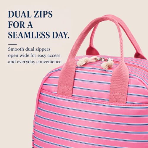 Image of LOVELYWIND Lunch Box for Women, Insulated Lunch Bag, Pink Striped Tote