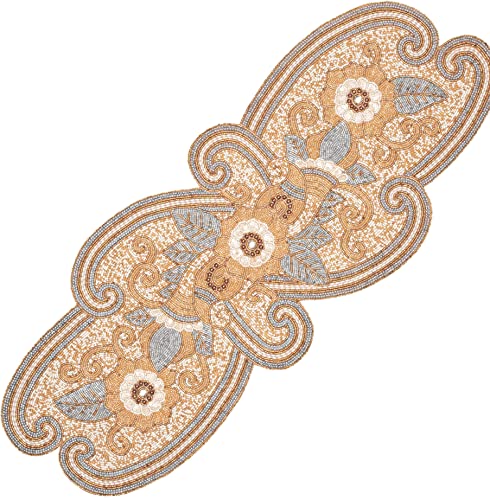 Beaded Table Runner 36Inch,Glitz Table Runner,Decorative Table Runner,Farmhouse Decor Table Runner,Rustic Bridal Shower Beaded Table Runner,Beaded Christmas Table Runner-13X36 Gold White Silver #TOP1