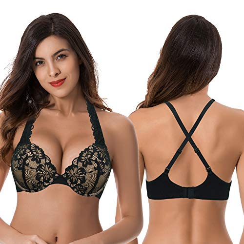 Curve Muse Women's Plus Size Add 1 and a Half Cup Push Up Convertible Lace Bras3