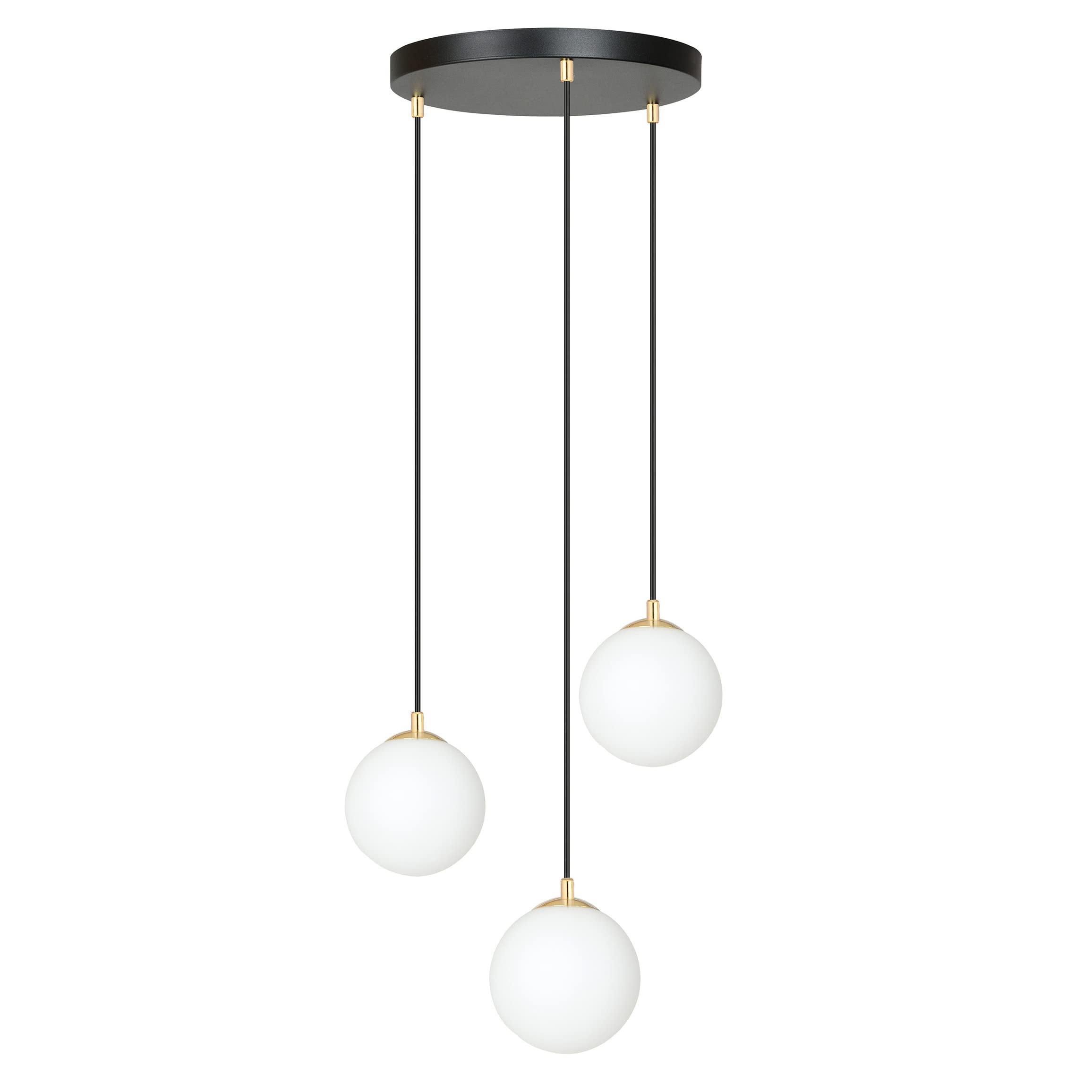 Suspensión Contemporánea Royal 3 Luces Acero Negro/Oro Bolas Cristal Blanco