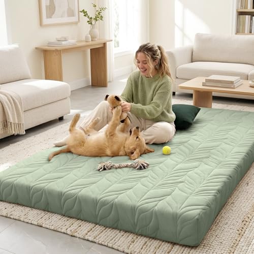 Image of ZonLi Japanese Floor Mattress Futon Mattress Twin Size, 6 inch Thicken Roll Up Tatami Mat 100% Cotton Washable Cover, Portable & Foldable Floor Bed Mattress for Sleeping, Dormitory, Adult, Green