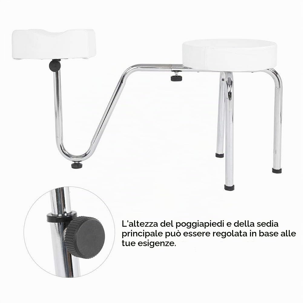 SGABELLO POGGIAPIEDI PER ESTETISTA REGOLABILE IN ALTEZZA PEDICURE PROFESSIONALE, poggiapiedi Regolabile per Manicure Pedicure, Poggia Piede Pedicure Estetista Fisioterapia Tatuaggi(Bianco)