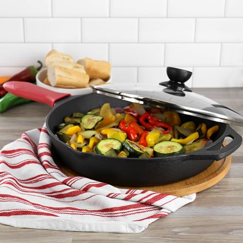 Image of Megachef 12 Inch Pre-Seasoned Cast Iron Skillet with Tempered Glass Lid