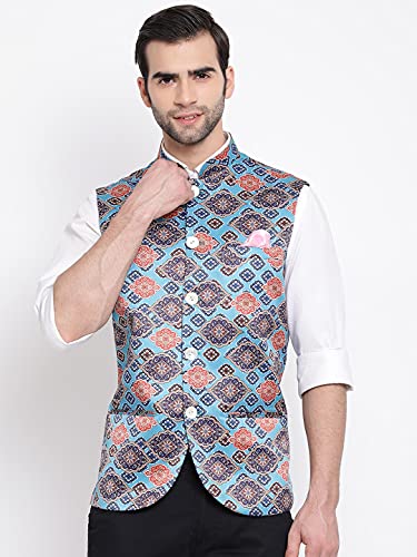 Image of VASTRAMAY Mens Silk Blend Nehru Jacket - Timeless Style & Versatility | Digital Floral Printed Ethnic Sleeveless Coat for Formal & Casual Wear