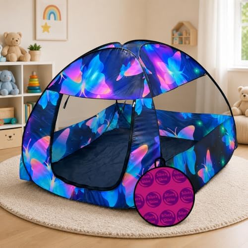 Foldable Play Tent House Big Size for Girl Boys with Butterfly Theme Pop-Up Indoor & Outdoor Playhouse for Girls Boys Multi Purpose Tent with Fun Patterns Easy Setup & Portable (ButterflyBlue)