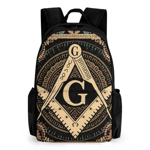 Shoulder Book Bags Anti-Theft Multipurpose Big Capacity Bookbag - Gold Freemason Freemasonry Masonic Art Travel Hiking Backpack With Smooth Zippers