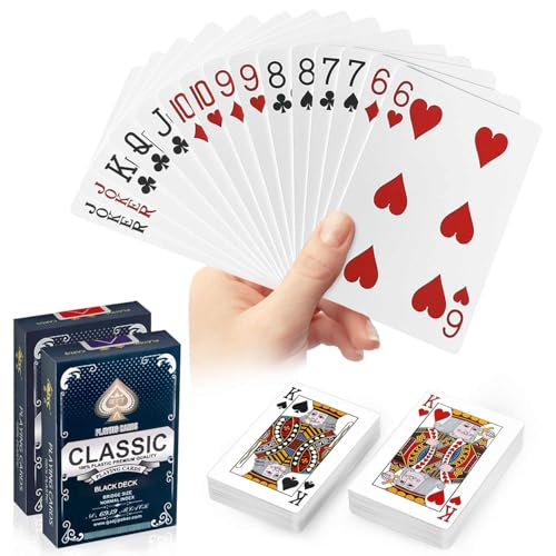 JWENUPDE Waterproof Plastic Playing Cards 2 Pack, Red and Black Poker Cards, Washable & Durable Poker Cards for Tarot, UNO, Blackjack, Canasta Card Games, Perfect for Pool Games, Beach, Camping Games