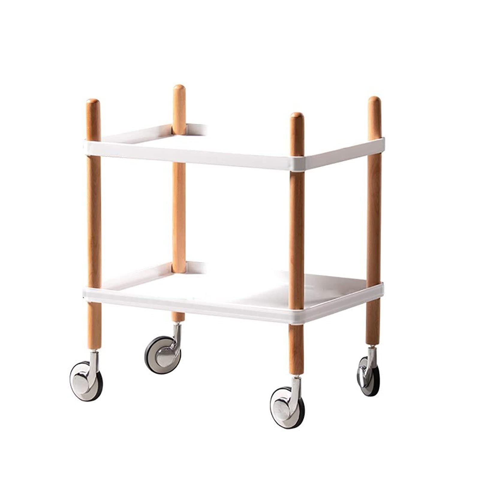 Chariot de Service de Cuisine/Chariot de Stockage Hôtel Restaurant 2 Couches Chariot Mobile à Vin en Bois Massif, Blanc, 49 * 62.5 * 37CM