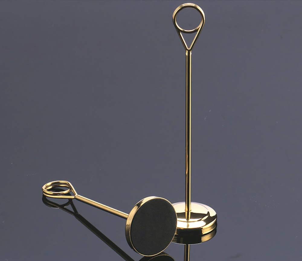 6 Heavy Base Wire Place Card Holders, 6" Gold Table Number Ring-Clip Menu Photo Picture Holder Wedding Birthday Party Decoration Centerpiece with Stand