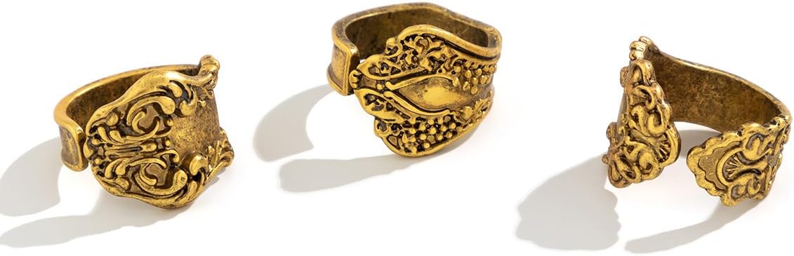 Vintage Knuckle Rings Set for Women Bohemian Retro Hollow Flower Rings Stackable Chunky Gold Rings Set Y2K Floral Statement Rings Bohemian Style Jewelry - Image 3