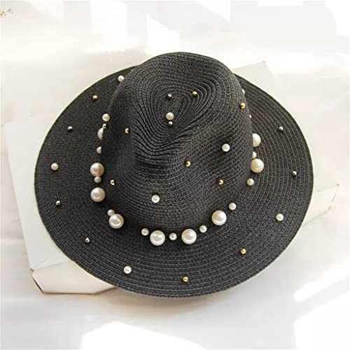Grand chapeau de soleil noir avec perles pour femme protection visage et style street unique