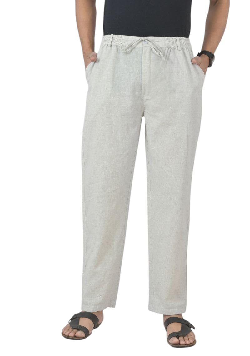 Men's Cotton-Linen Trouser | Button Closure | Partial Elastic | Drawstring | 2 Side & 1 Back Pocket | Formal & Casual Wear, Olive Green-image-22
