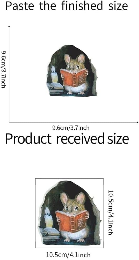 3Pcs 3D Mouse Hole Wall Stickers,Mouse Reading Book in Wall Decals Water Proof Funny Wall Sticker for Bedroom Nursery Wall Decor Walls Stickers and Murals