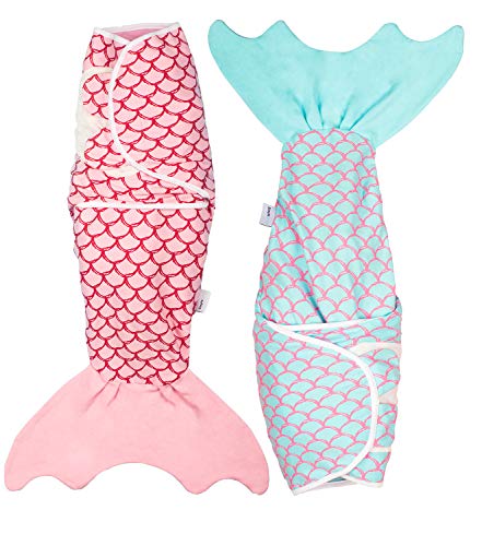 Image of Simple being Fish Swaddle Blanket, Adjustable Wearable Infant Baby Wrap Set, Soft Cotton Newborn Receiving Sleep Sack, Unisex Boy and Girl, Registry Must Have (Pink and Blue Mermaid)