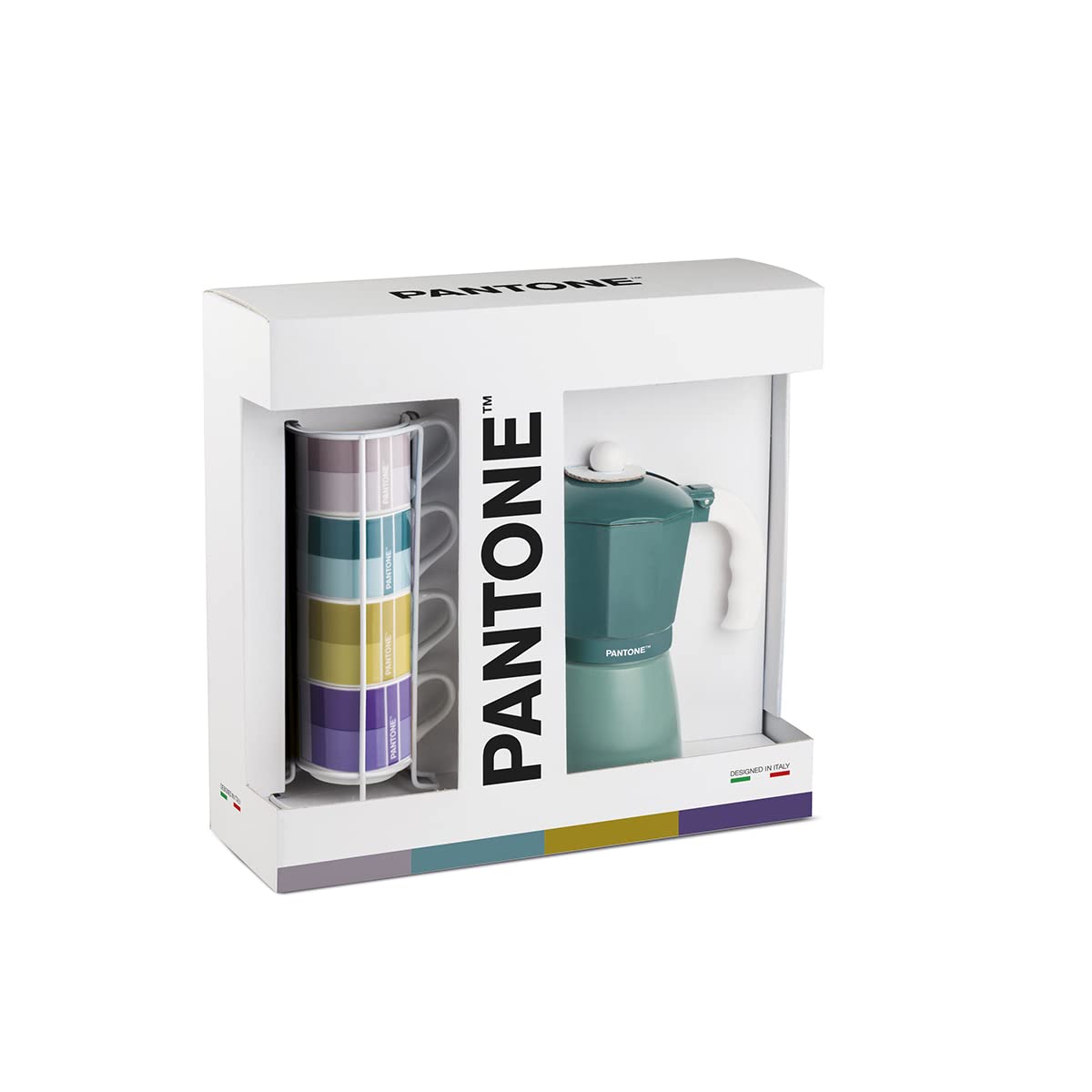 Egan Set 4 Tazze Caffè Impil. con Metalrack Pantone Linear + Moka Blu 6 tazzine