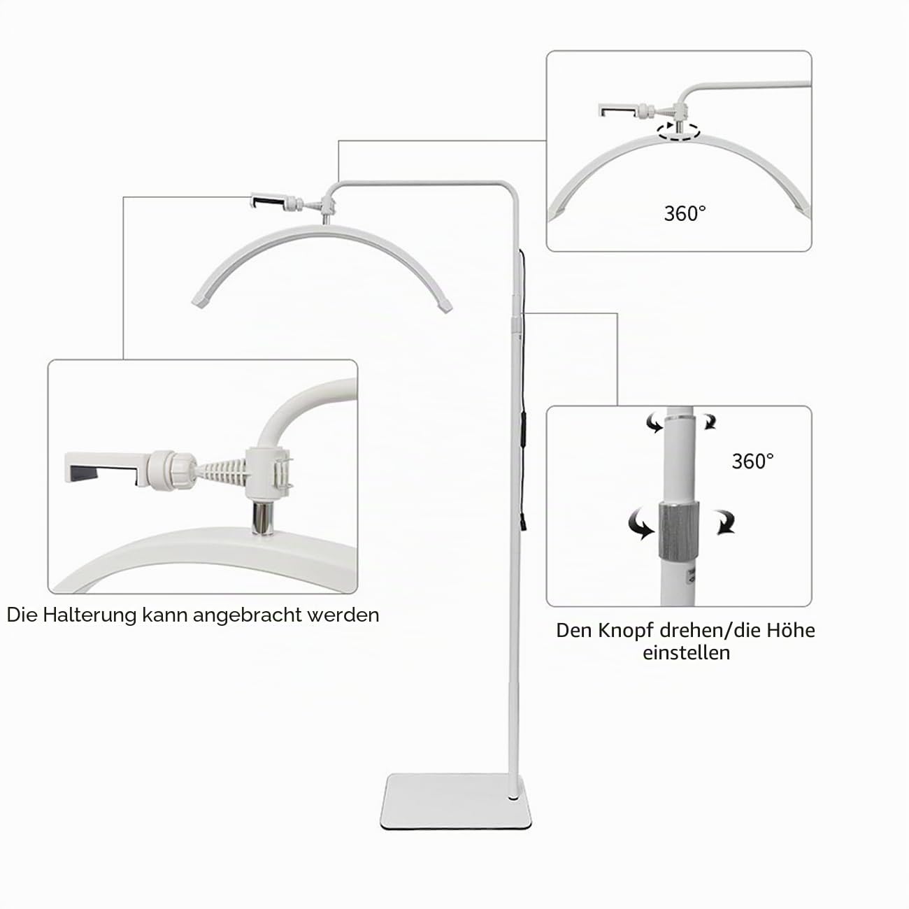 ayex LED Beauty Lampe 24 Zoll Standleuchte für Studio & Kosmetik weiß M6X