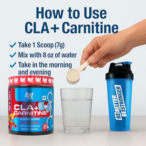 Image of BPI Sports CLA + Carnitine - Conjugated Linoleic Acid - Performance, Lean Muscle - Caffeine Free - For Men & Women - 300 gms- 50 servings - Fruit Punch