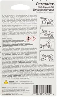 Permatex 27005 High Strength Threadlocker Red Gel Squeeze, 5 g