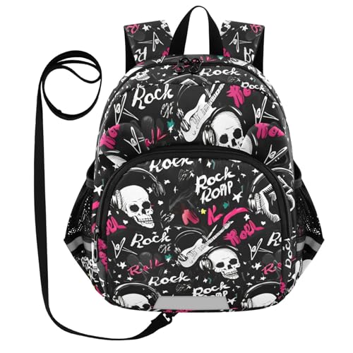 Guitar Skulls Star Black Toddler Harness Backpack for Boys Girls 3-6 Years Kids Backpack with Anti Lost Safety Leash Baby Protection Backpack for Travel Walking Preschool