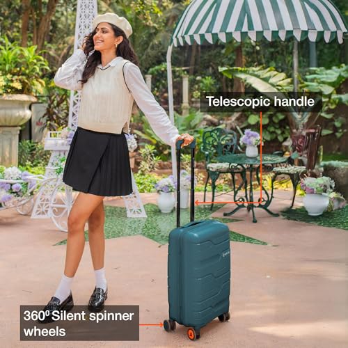 Image of Nasher Miles Paris Hard-Sided Polypropylene Luggage Set of 2 | 55cm & 65cm | 8 Wheels Small & Medium Trolley Bag for Travel | Suitcase (D. Green & A. Green)