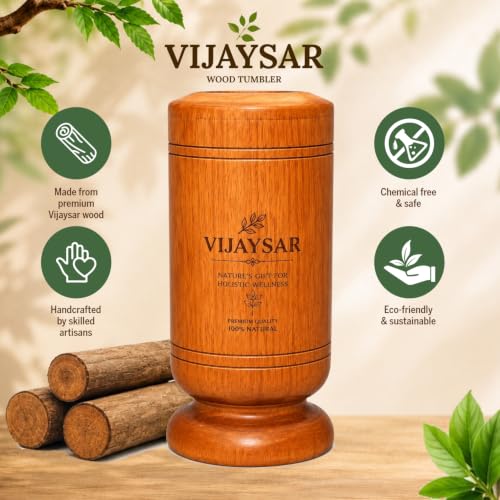 Image of Vijaysar Wood Glass for Diabetes with Neem 150 ML Capacity | Lab Tested Ayurvedic Herbal Water Tumbler for Overnight Infused Water | Reusable Natural Glass (Pack of 3)