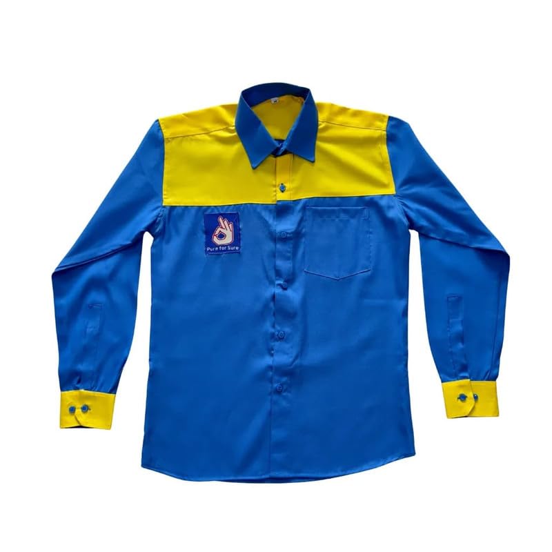 BPCL Petrol Pump Salesman Uniform Shirt Full Sleeves | Sky Blue Yellow Workwear Shirt | Regular Fit Cotton Blend Staff Uniform for Men Women-picture-13
