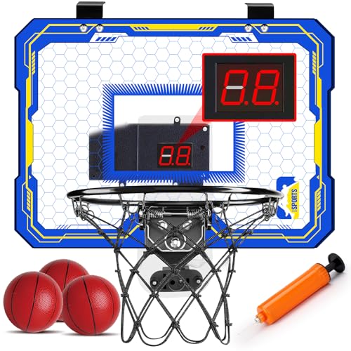 Mini Basketballkorb Indoor für Kinder Zimmer, Basketballkorb Wandmontage mit Elektronische Anzeigetafel und 3 Balls, Basketball Sport Spielzeug, Basketballkorb Geschenk Junge 6-8 8 9 10 11 12 Jahre