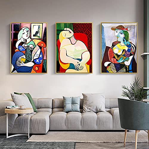 dsdsgog Picasso abstracto mujeres cartel pared arte lienzo pintura chica colorida cartel nórdico impresiones cuadro de pared para decoración del hogar 60x90cmx3 sin marco