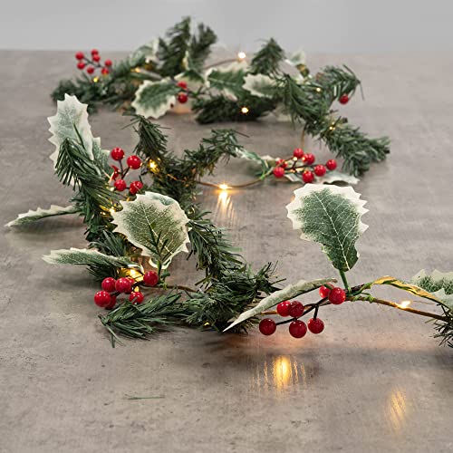 GloBrite 2M Berry & Leaf Christmas Garland with 20 Led Lights - Battery Operated Xmas Garland for Indoor Décor, Stairs, Doorways & Fireplace, Versatile Christmas Decorations - Cosy Home Interiors GloBrite 2M Berry & Leaf Christmas Garland with 20 Led Lights - Battery Operated Xmas Garland for Indoor Décor, Stairs, Doorways & Fireplace, Versatile Christmas Decorations - Image 8
