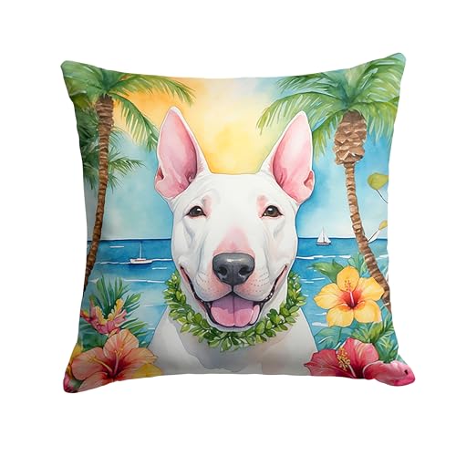 Caroline's Treasures Luau Party Decorative Throw Pillow, 18Hx18W, English Bull Terrier 6425
