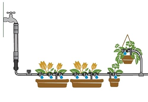 Lily's Home Sistema de riego de jardín. Kit de goteo de riego de agua para tus plantas de jardín, cama elevada de flores e invernadero. Incluye una