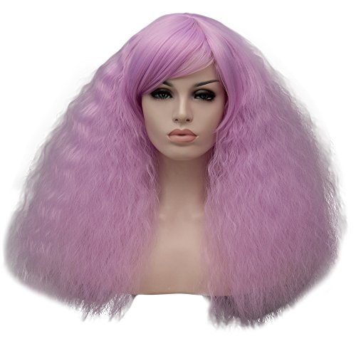 Long 18" Curly Heat Resistant Lolita Fashion Harajuku Cosplay Wig + Wig Cap(Purple Pink)